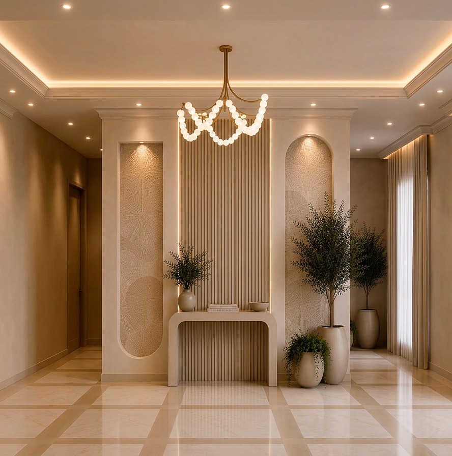 Travertine Entry Foyer — residential interior in Brooklyn, New York